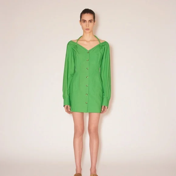 slim fit dress slacks Green Satin Long Sleeve Mini Dress